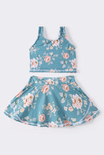 Teal floral print girl 2pc swimsuit - ARIA KIDS
