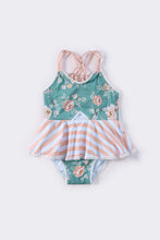 Teal floral print girl one-piece swimsuit - ARIA KIDS