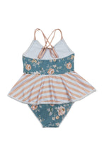 Teal floral print girl one-piece swimsuit - ARIA KIDS