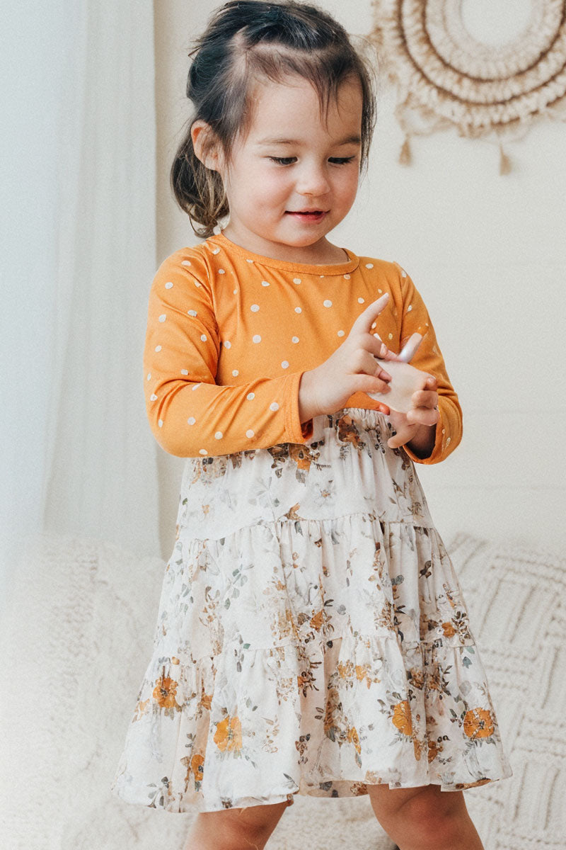 Orange floral print girl dress - ARIA KIDS
