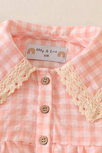 Blush plaid linen button girl bubble - ARIA KIDS