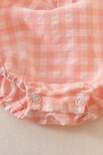 Blush plaid linen button girl bubble - ARIA KIDS