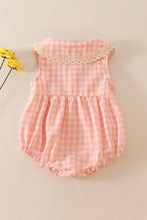 Blush plaid linen button girl bubble - ARIA KIDS