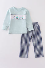 Blue birthday cake embroidery smocked boy set - ARIA KIDS