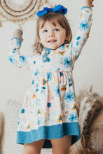 Blue floral print girl dress - ARIA KIDS