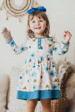 Blue floral print girl dress - ARIA KIDS
