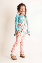 Teal dot floral print plaid set - ARIA KIDS