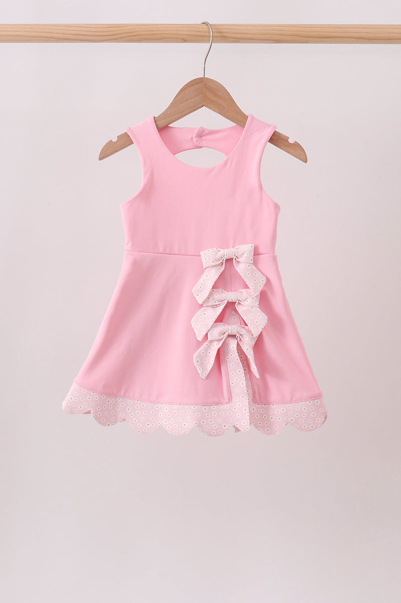 Pink Performance Bow Sash Scalloped Dress - ARIA KIDS
