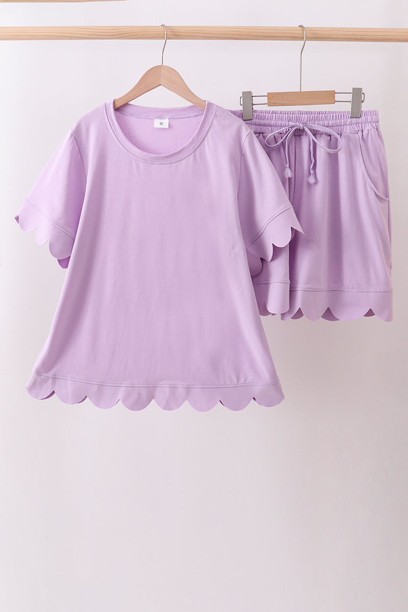 Lavender scalloped mom&me shorts set - ARIA KIDS