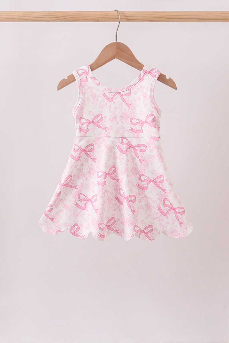 Pink Performance Bow Print Scalloped Dress - ARIA KIDS