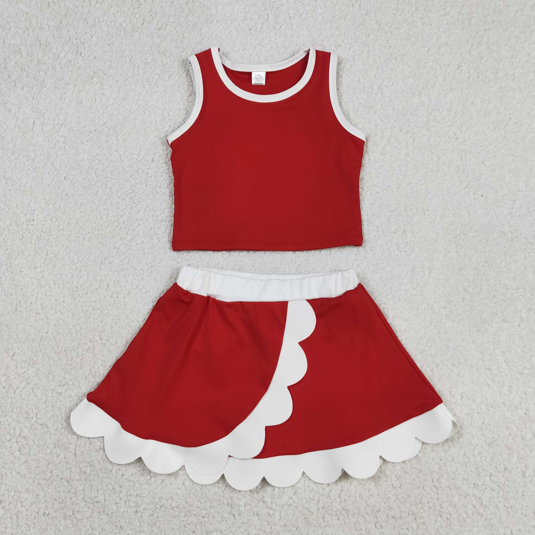 Red Performance Scalloped Skorts Set