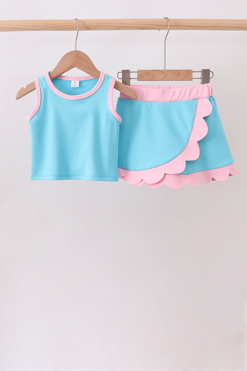 Blue Performance Scalloped Skorts Set - ARIA KIDS