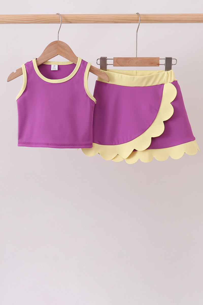 Purple Performance Scalloped Skorts Set - ARIA KIDS