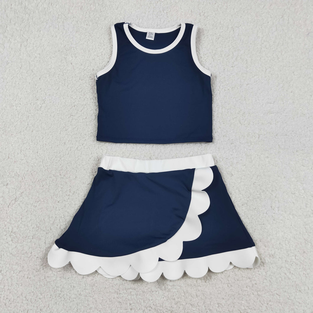 Navy Performance Scalloped Skorts Set