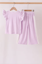 Lavender polka dot pocket ruffle pants set