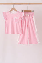 Pink polka dot pocket ruffle pants set