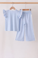 Blue polka dot pocket ruffle pants set