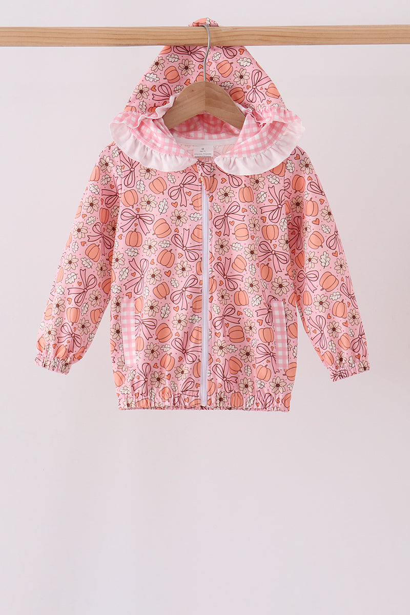 Pink pumpkin floral print ruffle coat - ARIA KIDS