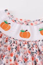 Floral print pumpkin embroidery smocked dress - ARIA KIDS