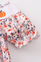Floral print pumpkin embroidery smocked dress - ARIA KIDS