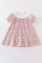 Floral print pumpkin embroidery smocked dress - ARIA KIDS