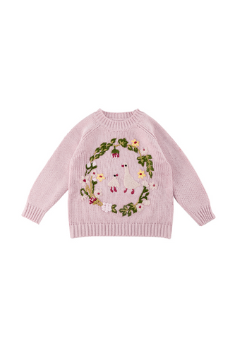 Pink goose floral crew neck sweater - ARIA KIDS