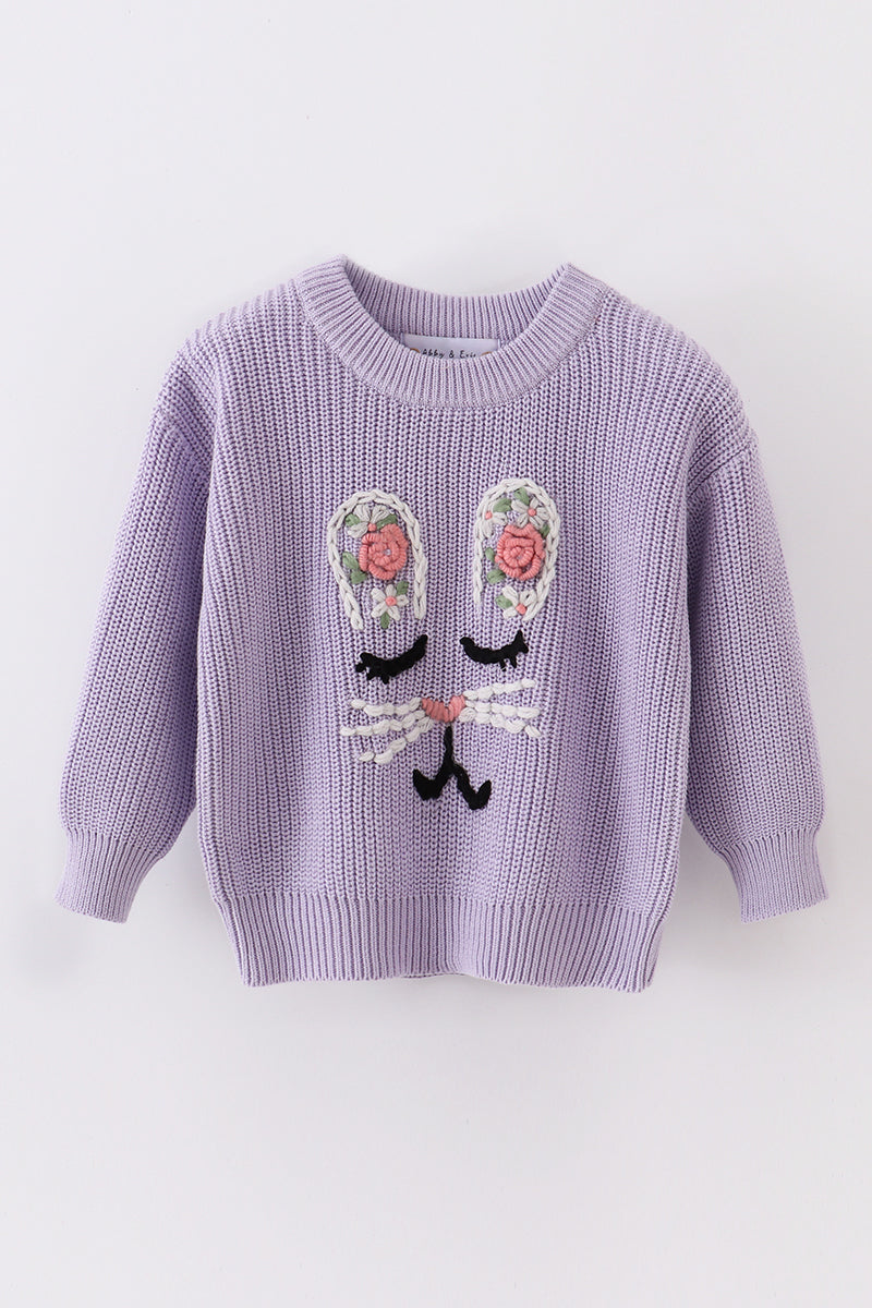 Purple hand-embroidery bunny pullover sweater - ARIA KIDS