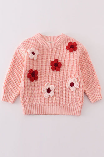 Pink floral hand-embroidery jumper sweater - ARIA KIDS