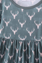 Premium forest reindeer print bamboo dress - ARIA KIDS