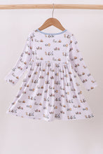Premium blue character print bamboo dress - ARIA KIDS