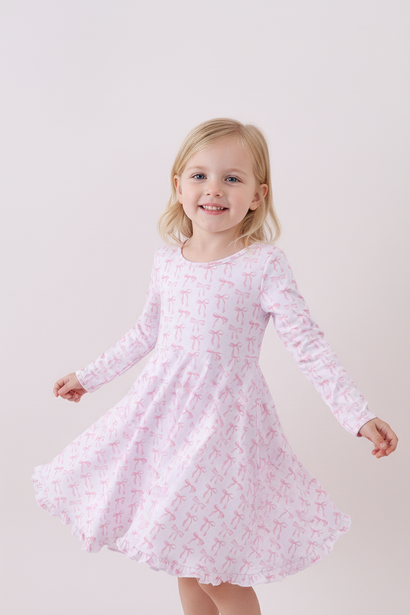 Premium tiny bow delight bamboo dress - ARIA KIDS