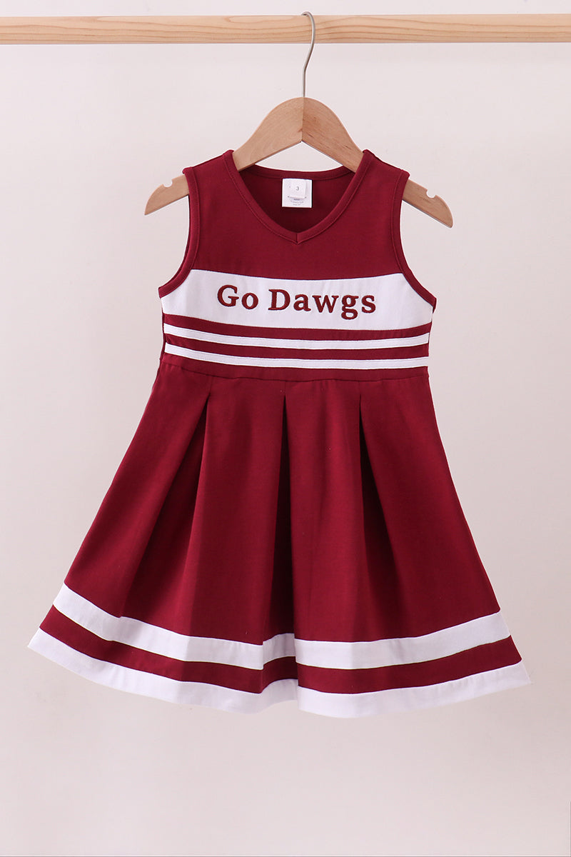 Premium Maroon Go Dawgs Mississippi embroidery ruffle dress - ARIA KIDS