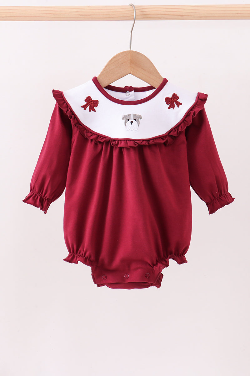 Premium Maroon Georgia bulldog bow embroidery bubble - ARIA KIDS