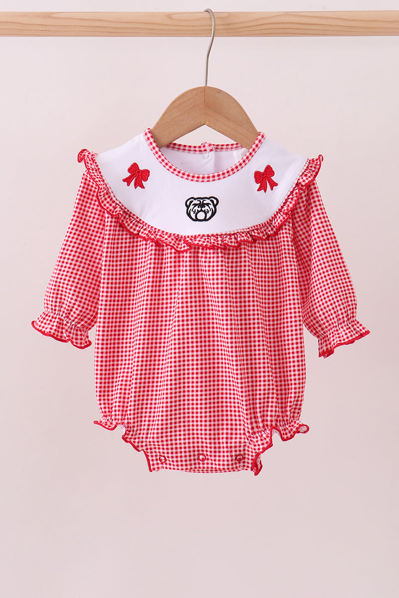 Premium Red Georgia bulldog bow embroidery bubble - ARIA KIDS