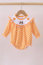 Orange Tennessee puppy bow embroidery checkered bubble - ARIA KIDS