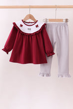 Premium Maroon Georgia bulldog bow embroidery ruffle pants set - ARIA KIDS