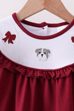 Premium Maroon Georgia bulldog bow embroidery ruffle pants set - ARIA KIDS