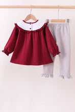 Premium Maroon Georgia bulldog bow embroidery ruffle pants set - ARIA KIDS