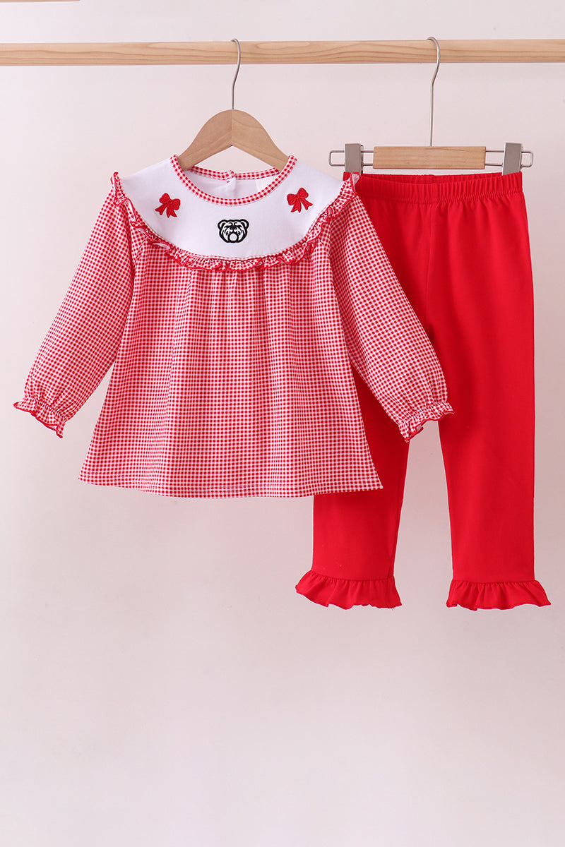 Premium Red Georgia bulldog embroidery ruffle pants set - ARIA KIDS