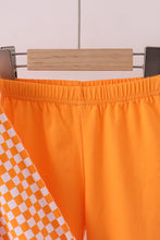 Orange Tennessee puppy bow embroidery checkered ruffle pants set - ARIA KIDS