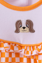 Orange Tennessee puppy bow embroidery checkered ruffle pants set - ARIA KIDS