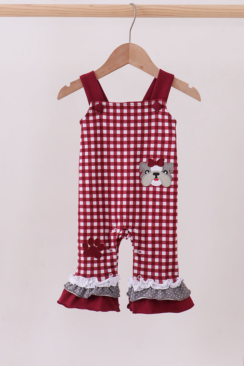 Premium Maroon Georgia bulldog gingham ruffle romper - ARIA KIDS