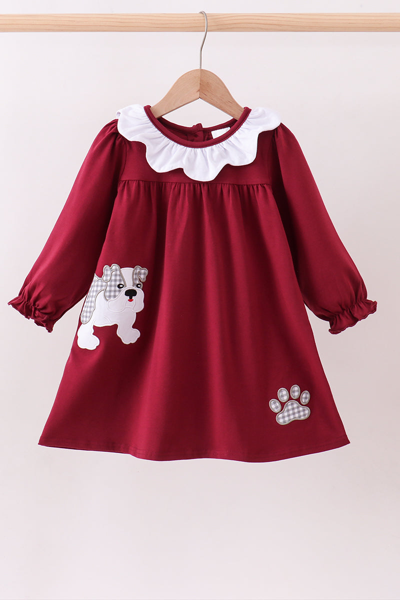 Premium Maroon Georgia bulldog applique dress - ARIA KIDS