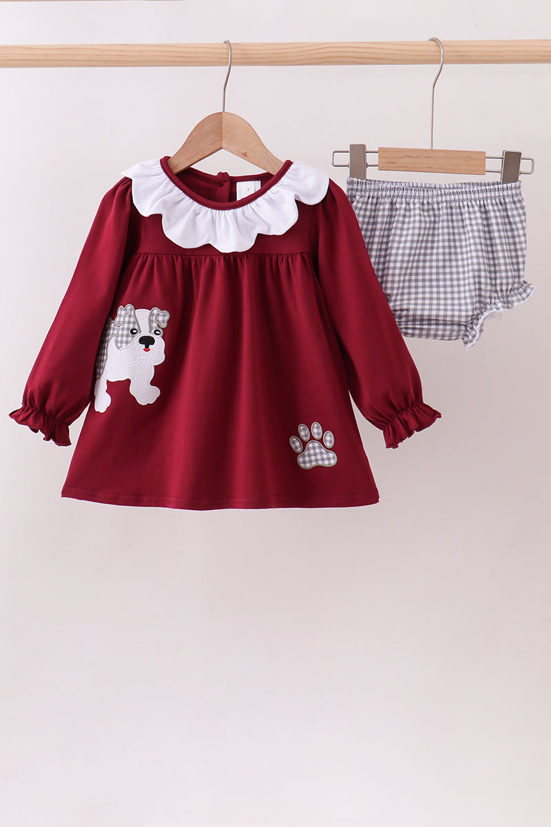 Premium Maroon Georgia bulldog applique bloomer set - ARIA KIDS