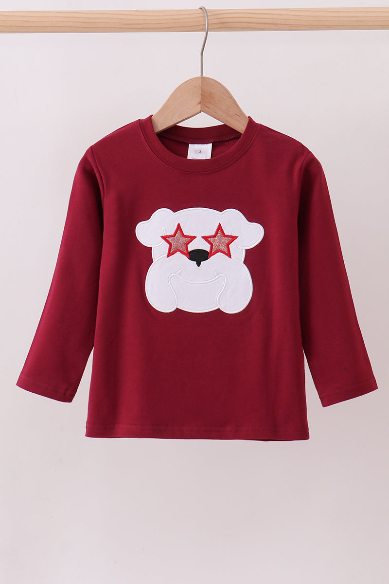 Premium Maroon Georgia bulldog applique top - ARIA KIDS