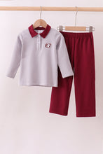 Premium Maroon Mississippi stripe bulldog embroidery pants set - ARIA KIDS