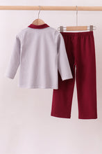 Premium Maroon Mississippi stripe bulldog embroidery pants set - ARIA KIDS