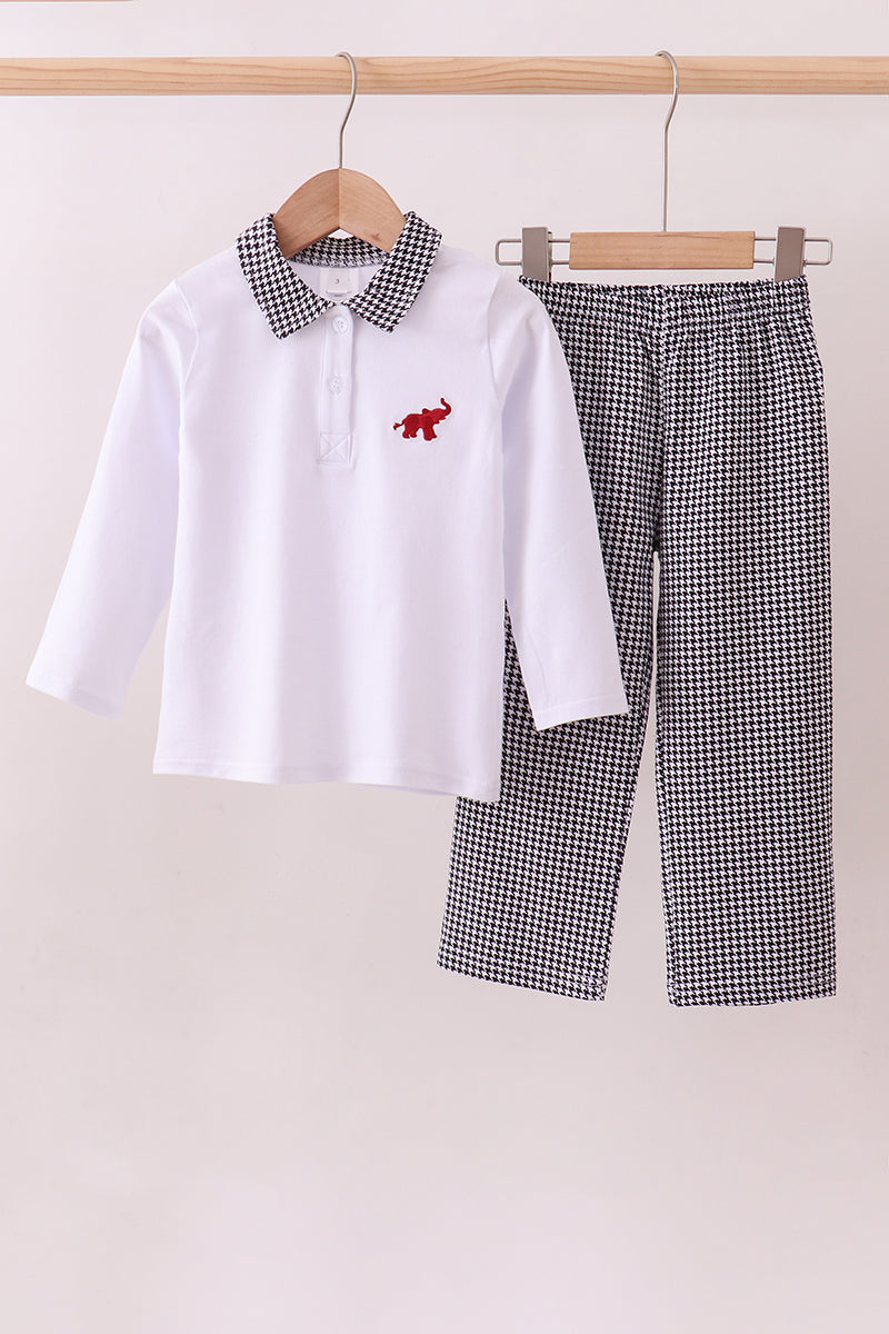 Premium White Alabama elephant embroidery pants set - ARIA KIDS