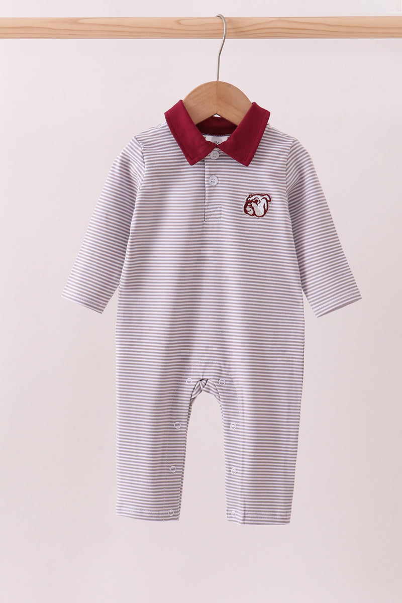Premium Maroon Mississippi bulldog embroidery romper - ARIA KIDS