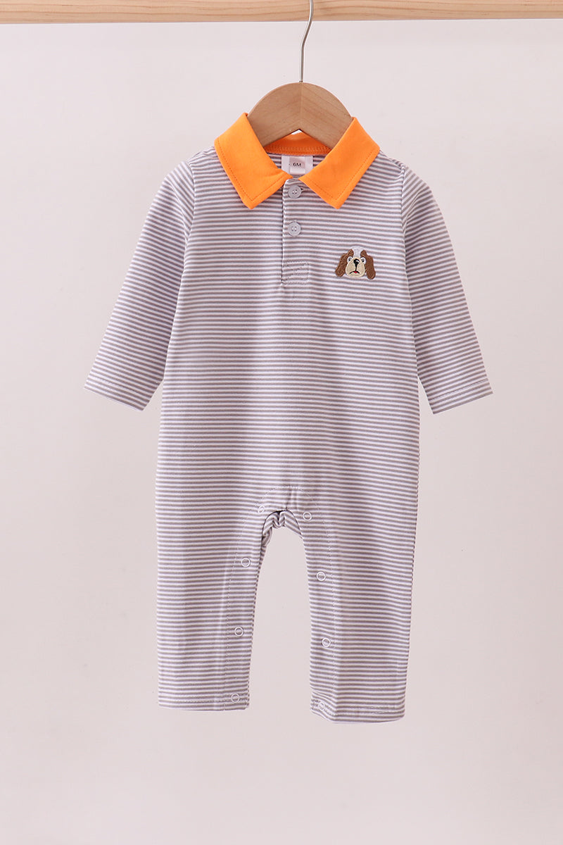 Premium Gray Tennessee Puppy embroidery stripe romper - ARIA KIDS